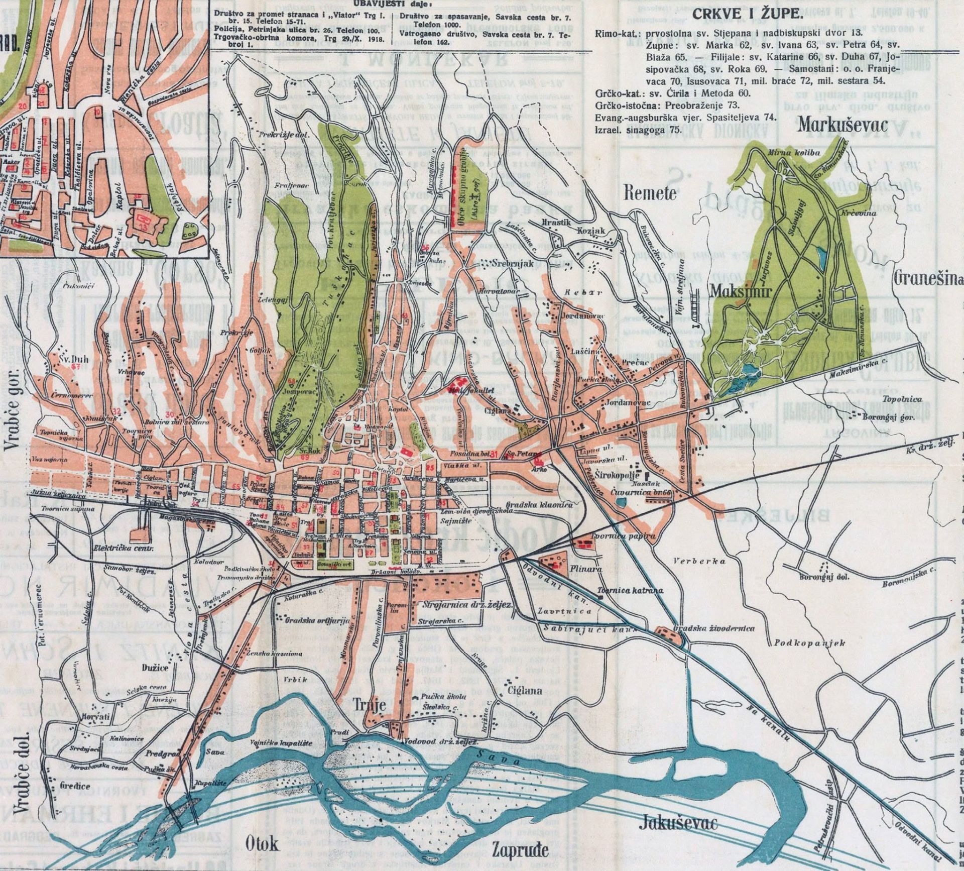 Mapa. Agram, Zagreb oko 1920. godine